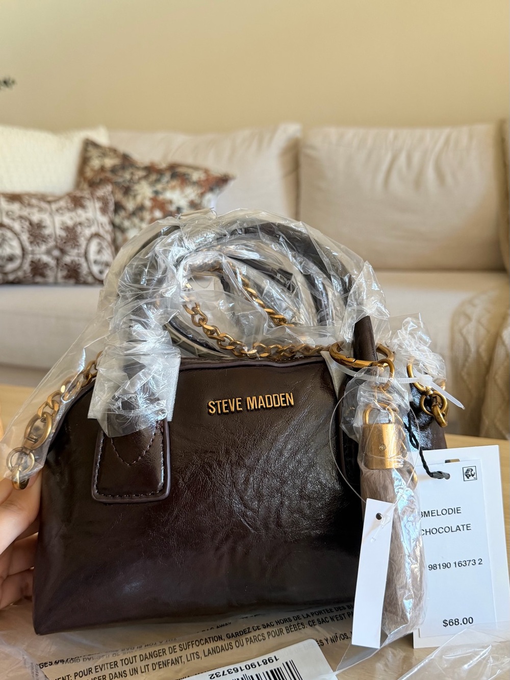 Steve Madden Chocolate Brown Mini Satchel with Gold Hardware